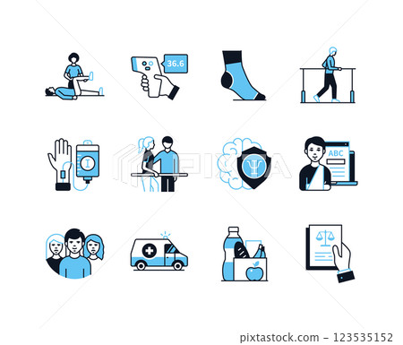 Physical and psychological assistance - line design style icons set Physical and psychological assistance - line design style icons set 123535152