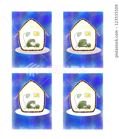 Cute deformed house illustration set - whole house air conditioning 123535509