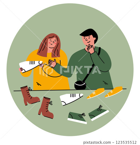 Happy couple choosing stylish shoes 123535512