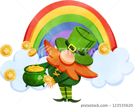 Cheerful Cartoon Leprechaun Illustration 123535620