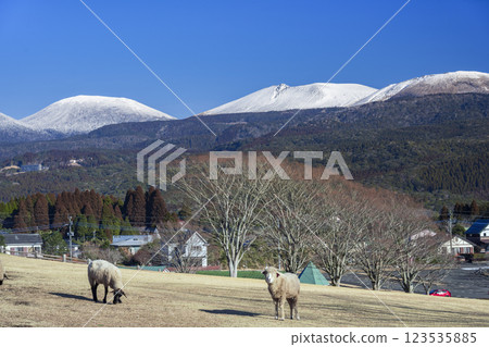 Kirishima mountain range from Takachiho Ranch in winter Kirishima mountain range from Takachiho Ranch in winter 123535885