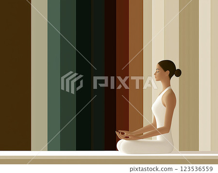 Meditation practice in a calm space with soft color backdrop during daylight hours. Generative AI 123536559