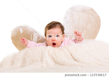 baby girl angel with feather white wings 123536617