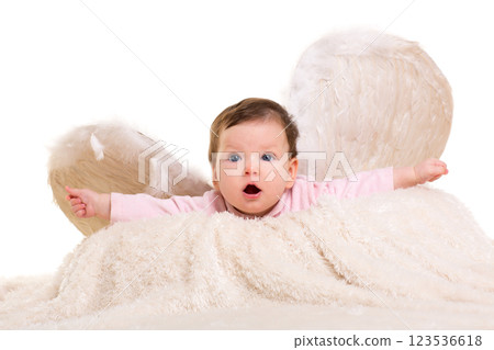 baby girl angel with feather white wings 123536618
