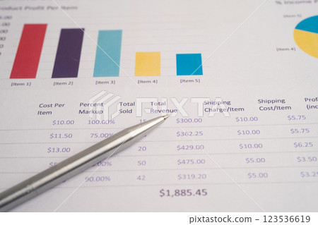 Pen on graph paper. Financial development, Banking Account, Statistic, Investment Analytic research data economy, Business. 123536619