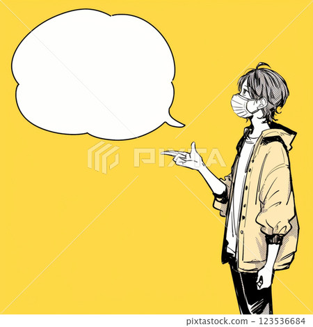 [Speech bubble] A boy wearing a mask and a speech bubble 123536684