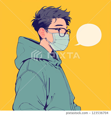 [Speech bubble] A man wearing a mask and a speech bubble 123536704