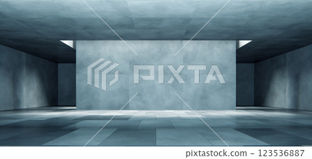 Abstract concrete modern room with central wall Abstract concrete modern room with central wall 123536887