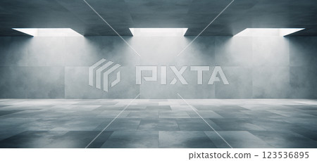 Modern empty concrete room interior with natural skylight Modern empty concrete room interior with natural skylight 123536895