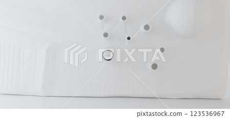 Luxury white abstract architectural minimalistic background. Contemporary showroom. Modern  exhibition stand. Empty gallery. Backlight. Polygonal Graphic Design. 3D illustration and rendering. 123536967