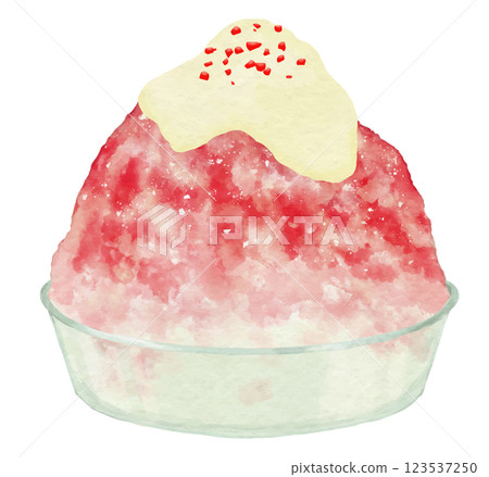 一杯淋上草莓糖漿的蓬鬆刨冰 一杯淋上草莓糖漿的蓬鬆刨冰 123537250