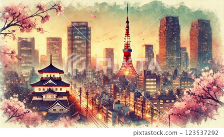 Tokyo Tower and Sakura in the City 123537292