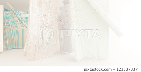 Luxury parametric abstract architectural minimalistic background. Contemporary showroom. Modern colored glass exhibition tunnel. Empty gallery. Backlight. 3D illustration and rendering. Luxury parametric abstract architectural minimalistic background. Contemporary showroom. Modern colored glass exhibition tunnel. Empty gallery. Backlight. 3D illustration and rendering. 123537337