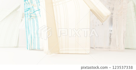 Luxury parametric abstract architectural minimalistic background. Contemporary showroom. Modern colored glass exhibition tunnel. Empty gallery. Backlight. 3D illustration and rendering. Luxury parametric abstract architectural minimalistic background. Contemporary showroom. Modern colored glass exhibition tunnel. Empty gallery. Backlight. 3D illustration and rendering. 123537338