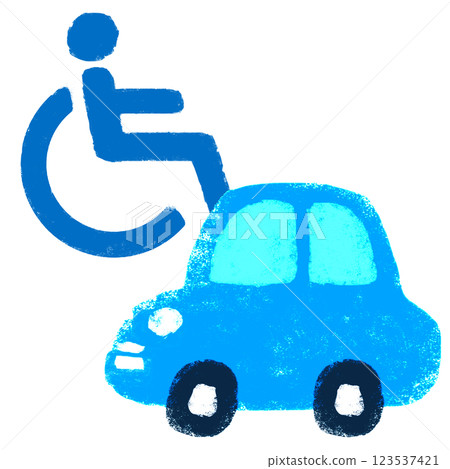 Simple illustration, crayon touch, wheelchair symbol and car Simple illustration, crayon touch, wheelchair symbol and car 123537421