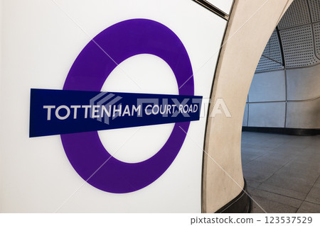 Tottenham Court Road Station Sign. Iconic London Red Tube Sign 123537529