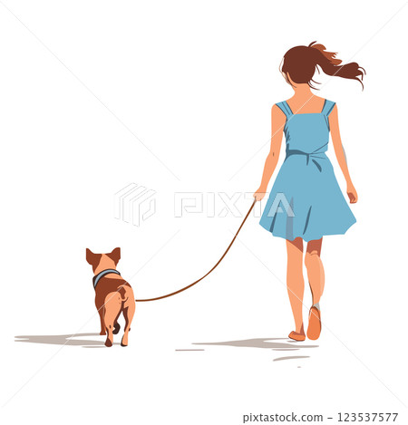young woman in summer dress with dog isolated vector illustration 123537577