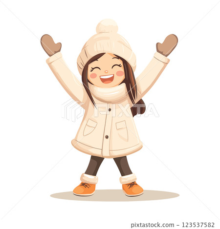happy little girl with raised arms in winter clothes isolated vector illustration 123537582