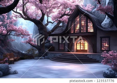 sakura blossom in japanese garden 123537776