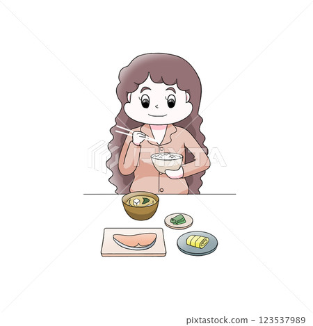 白色背景下吃早餐的女人 123537989
