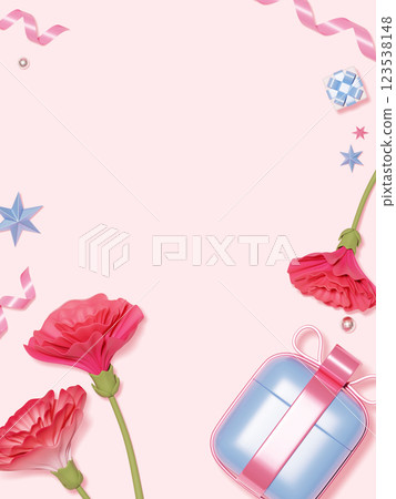 pink and sky blue color background with carnations gift box 3D graphic 123538148
