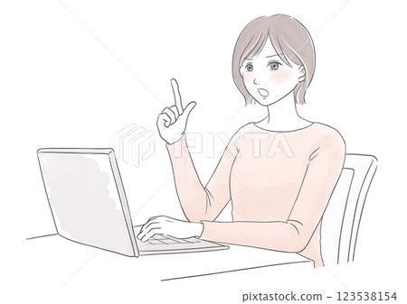 Watercolor illustration of a woman talking angrily to a computer while working remotely 123538154