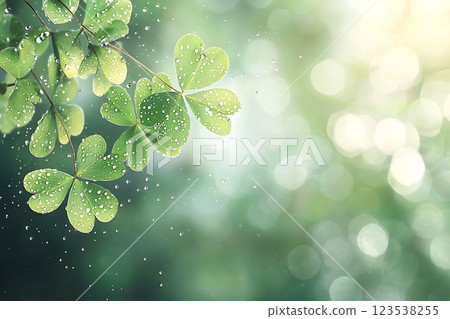 beautiful image of clover leaves covered in dewdrops. perfect for spring/summer designs, 123538255