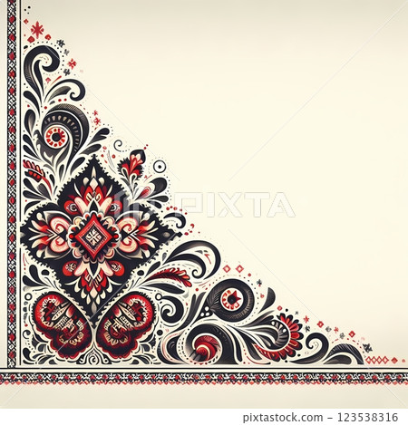 Ukrainian Folk Art Background with Embroidery Border and Space for Text 123538316