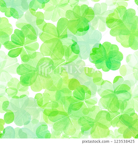 Seamless watercolor pattern for St Patrick's day, abstract four leaf clovers 123538425