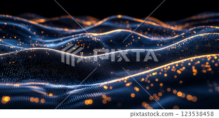 發光的數位網格和動態光波構成的超現實網路景觀 123538458
