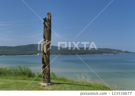 Sunny beach with sand dunes and blue sky in Bulgaria Sunny beach with sand dunes and blue sky in Bulgaria 123538677