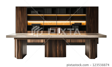 A minimalist luxury office desk with a modern industrial touch 123538874