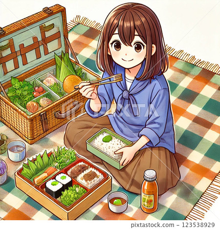 Woman eating lunch at a picnic 123538929