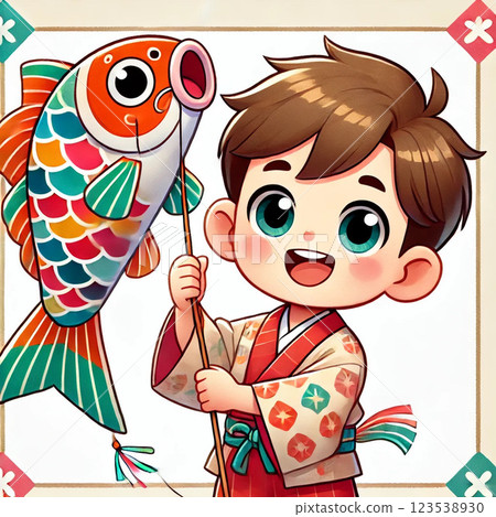 Boy raising a carp streamer 123538930