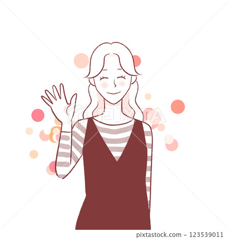 A woman waving a hand with a smile A woman waving a hand with a smile 123539011