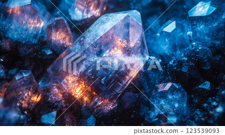 Vivid rare metal crystals with complex surface reflections 123539093