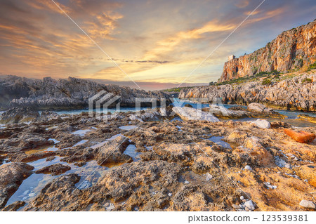 Superb seascape of Isolidda Beach near San Vito cape. Superb seascape of Isolidda Beach near San Vito cape. 123539381