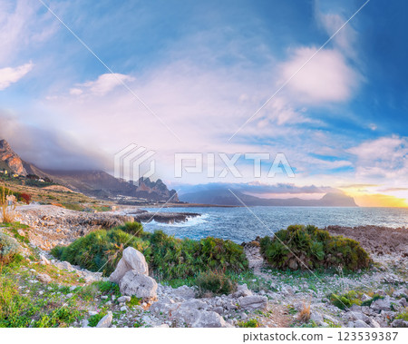 Marvelous seascape of Isolidda Beach near San Vito cape. Marvelous seascape of Isolidda Beach near San Vito cape. 123539387