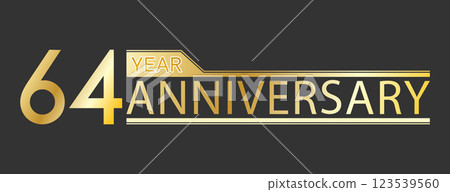 Golden congratulatory inscription 64 year anniversary. Decorative element for postcards, banners, posters, greetings, decoration and creative design Golden congratulatory inscription 64 year anniversary. Decorative element for postcards, banners, posters, greetings, decoration and creative design 123539560