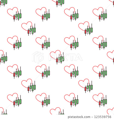 Candlestick Chart with Heart vector Stock Market Trading colored seamless pattern 123539756