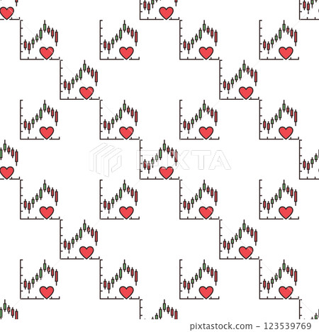 Graph and Heart for Investor and Trader vector Financial Overview colored seamless pattern 123539769