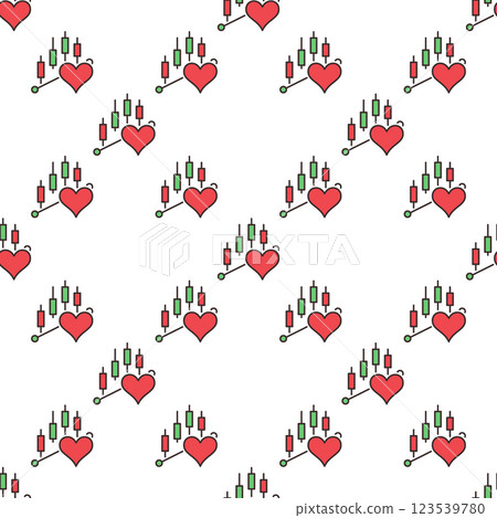 Heart over Trading Chart vector Finance and Emotion Combined colored seamless pattern 123539780