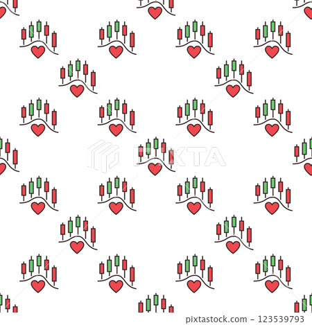 Red Heart and Financial Chart vector Stock Analysis colored seamless pattern Red Heart and Financial Chart vector Stock Analysis colored seamless pattern 123539793