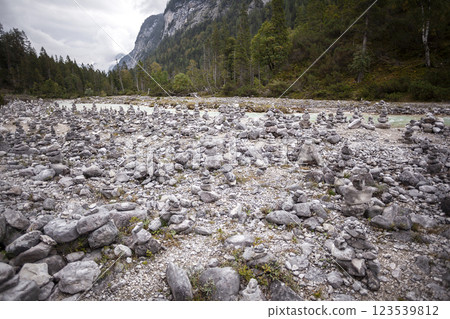 Landscape of Isar river origin, Scharnitz, Austria 123539812