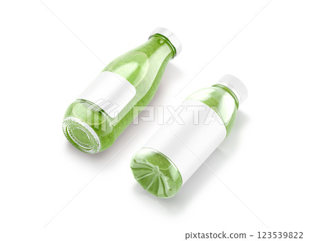 Blank transparent 16 oz plastic and glass kiwi juice bottle mockup Blank transparent 16 oz plastic and glass kiwi juice bottle mockup 123539822