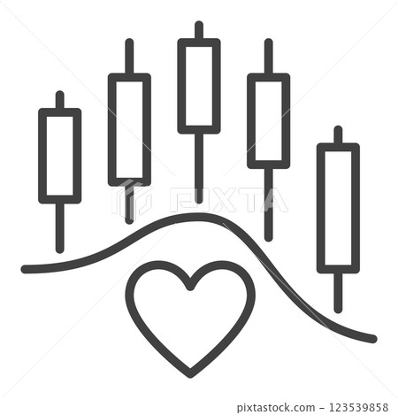 Heart and Financial Chart vector Stock Analysis icon or symbol in outline style 123539858