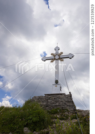 Summit cross of Wallberg mountain, Bavaria, Germany 123539929