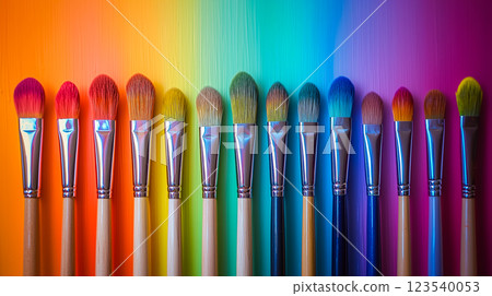 專業藝術家用畫筆繪製各種顏料 123540053