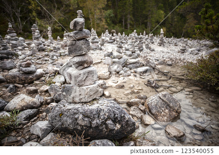 Landscape of Isar river origin, Scharnitz, Austria 123540055