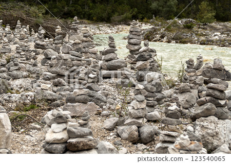 Landscape of Isar river origin, Scharnitz, Austria 123540065